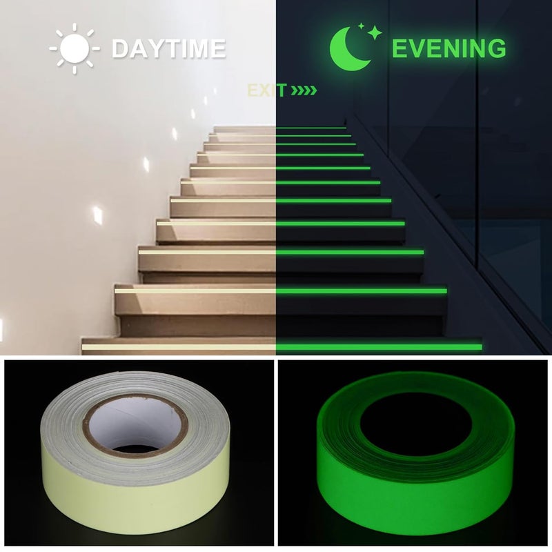 CARGEN Green Glow in The Dark Tape, Fluorescent Wall Halloween Decor Light Up Stickers All Bright Luminous Night Adhesive Marker for Stage Floor, Stair Safety, Walls and Exit Sign, 1" x 33 Feet - Image 2